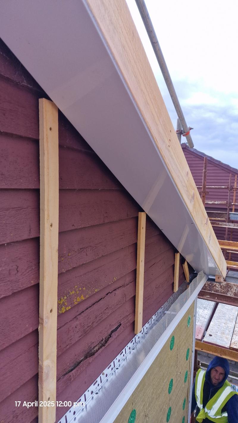 Roof verge extended on new battens over the insulation