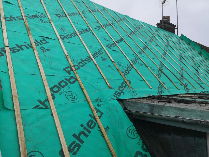 Breathable roofing membrane laid over the rafters with new treated battens
